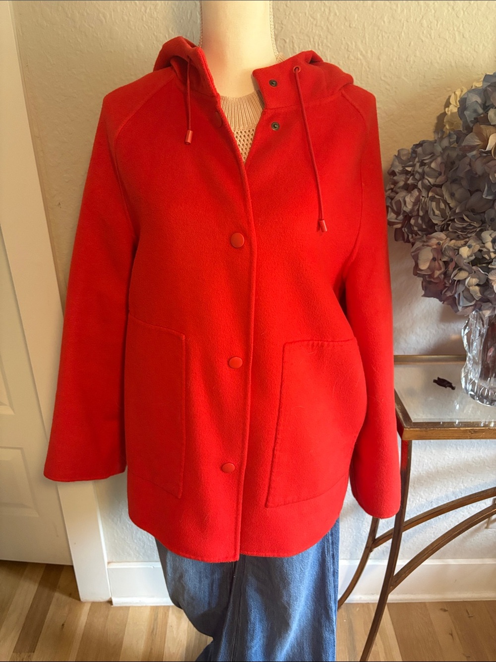 Banana Republic Women’s orangish-red Hooded wool blend coat - cozy Jacket